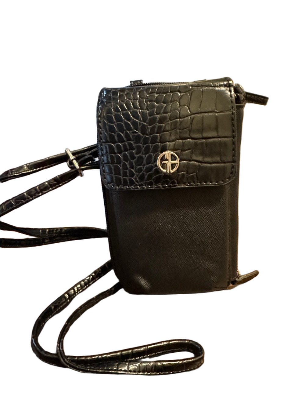 Giani Bernini Black Croc-Texture Crossbody / Wristlet Phone Pouch Size 7X5X1"